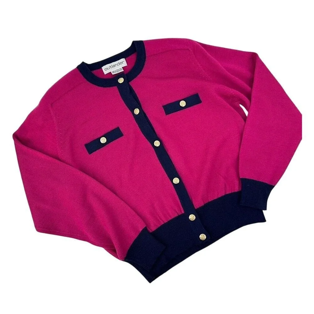 VTG  Outlander Cardigan Sweater Size M Gold Buttons Preppy Old Money Royal Color